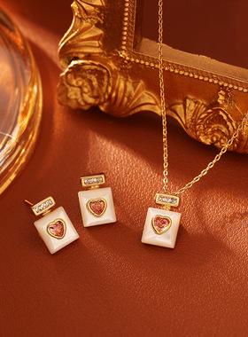 天然贝母爱心香水吊坠项链级感时尚轻奢气质锁骨链仙女风耳钉