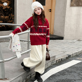 女童毛衣2025年秋季新款半拉链爱心针织衫中大童半领打底衫春秋，童装毛衣，祺儿童装