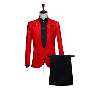 男士镶钻西装礼服立领紫红蓝白色晚会舞台主持人歌手时尚演出西服