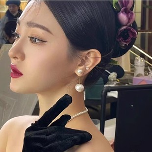 两戴925银针耳钉耳饰 人造珍珠大小珠耳环女简约一款 经典 气质时尚