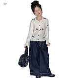 女童2025年秋季新款立体蝴蝶结毛衣中大童韩版针织开衫上衣外套潮，童装毛衣，祺儿童装