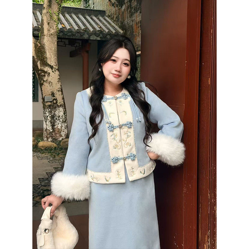 气质新中式改良马甲套装旗袍两件套2025女冬季新款加绒大码套装潮