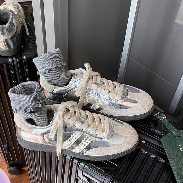 【sheii苏茵茵】蕾丝边复古德训鞋真皮平底运动休闲鞋女阿甘鞋潮