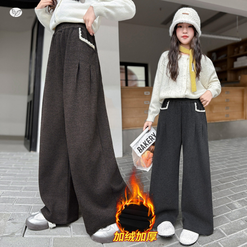 女童秋冬加绒糯米裤2025新款中大童纯色阔腿裤直筒裤休闲拖地长裤,童装裤子,祺儿童装 女童秋冬加绒糯米裤2025新款中大童纯色阔腿裤直筒裤休闲拖地长裤,童装裤子,祺儿童装