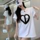 学生百搭上衣服新款 网红爱心字母短袖 t恤宽松设计感小众韩版