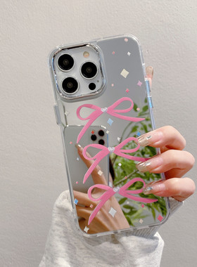 Cartoon mirror bowknot PC case适用iphone 11 12 13 14 15 16 plus 17 pro max