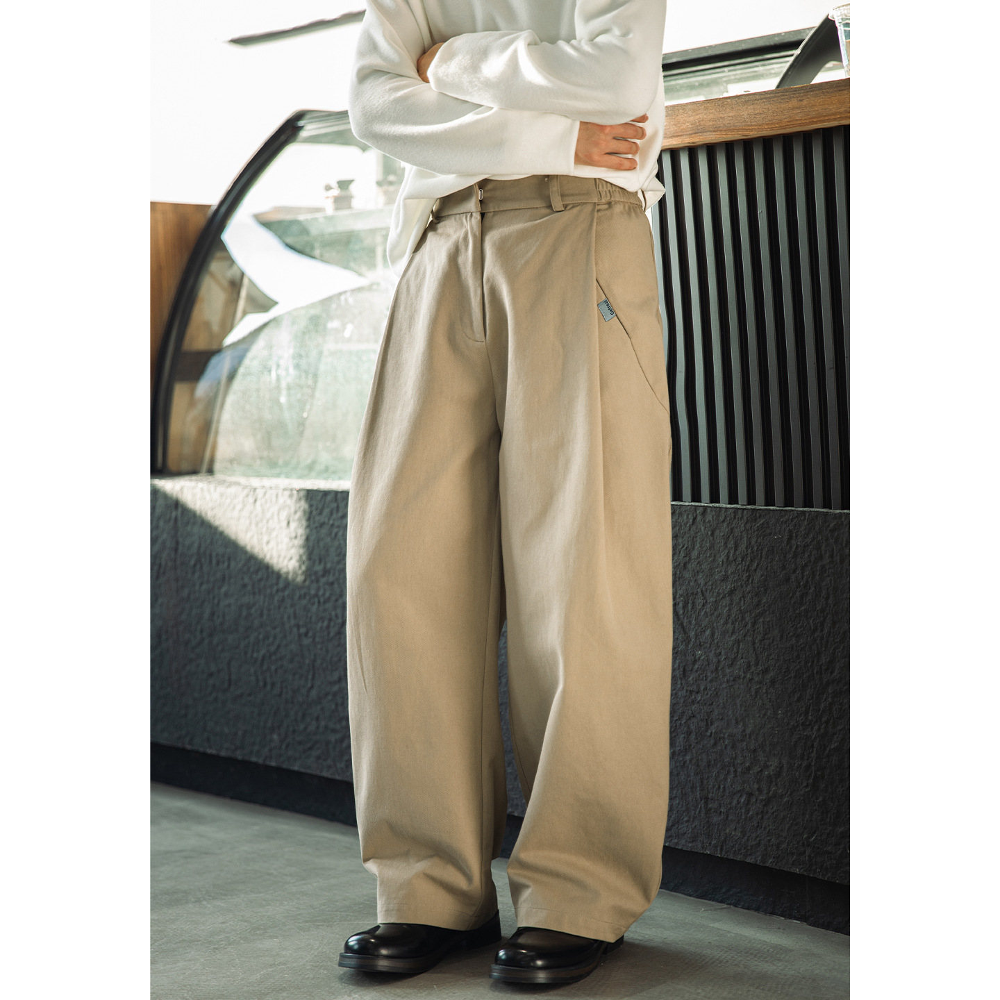 休闲裤春季新款老钱风廓形宽松质感直筒长裤子OK2529-P60控98，男装休闲裤，电商A362