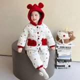 儿童珊瑚绒睡衣冬季新款女童三层夹棉套装加厚棉衣连帽家居服P112，童装家居服（睡衣），祺妙童装