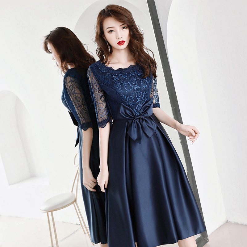 蓝色小晚礼服女宴会气质连衣裙年轻妈妈喜婆婆婚宴装贵平时可穿