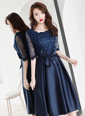 蓝色小晚礼服女宴会气质连衣裙年轻妈妈喜婆婆婚宴装贵平时可穿