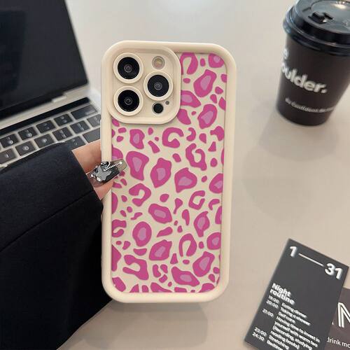 rose pink leopard print matte soft case适用iphone 11 12 13 14 15 16 17 pro max XR XS MAX 7 8 PLUS