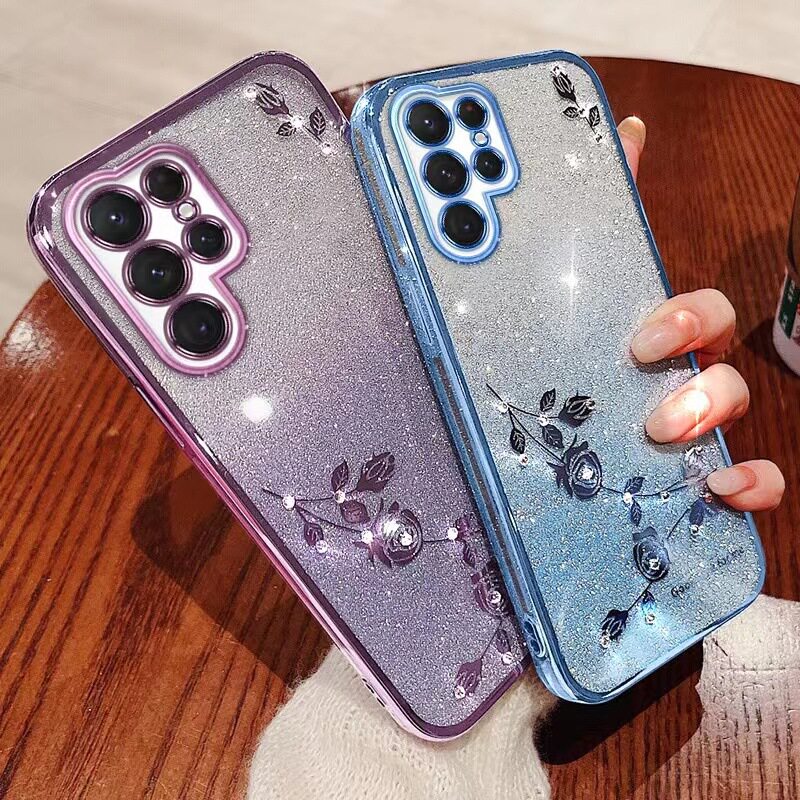 适用三星S25Ultra手机壳s24+电镀渐变闪粉水钻A16永生花A73保护套