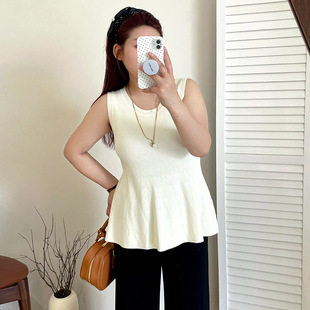 大码女装外穿内搭无袖上衣针织衫25秋胖mm宽松百搭背心23099乃粒