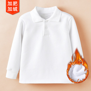 胖男童加绒白T恤女童加加大纯棉校服中小学生宽松翻领白色POLO衫