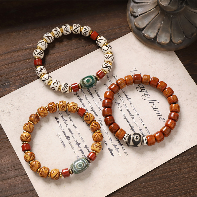 西藏天然牦牛骨雕刻手串天珠玛瑙复古民族风女藏式念珠文玩手链