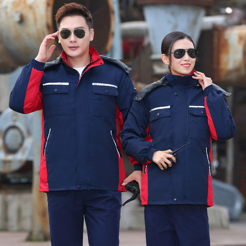 秋冬季加厚棉衣棉服中长女物业服内胆可拆带帽劳保棉袄厚劳保服