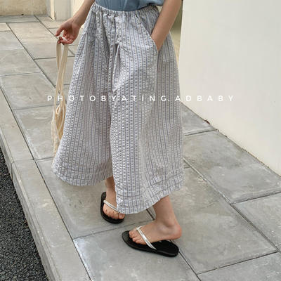 17th second女童阔腿七分裤夏季韩版儿童洋气条纹防蚊裤宝宝裤子
