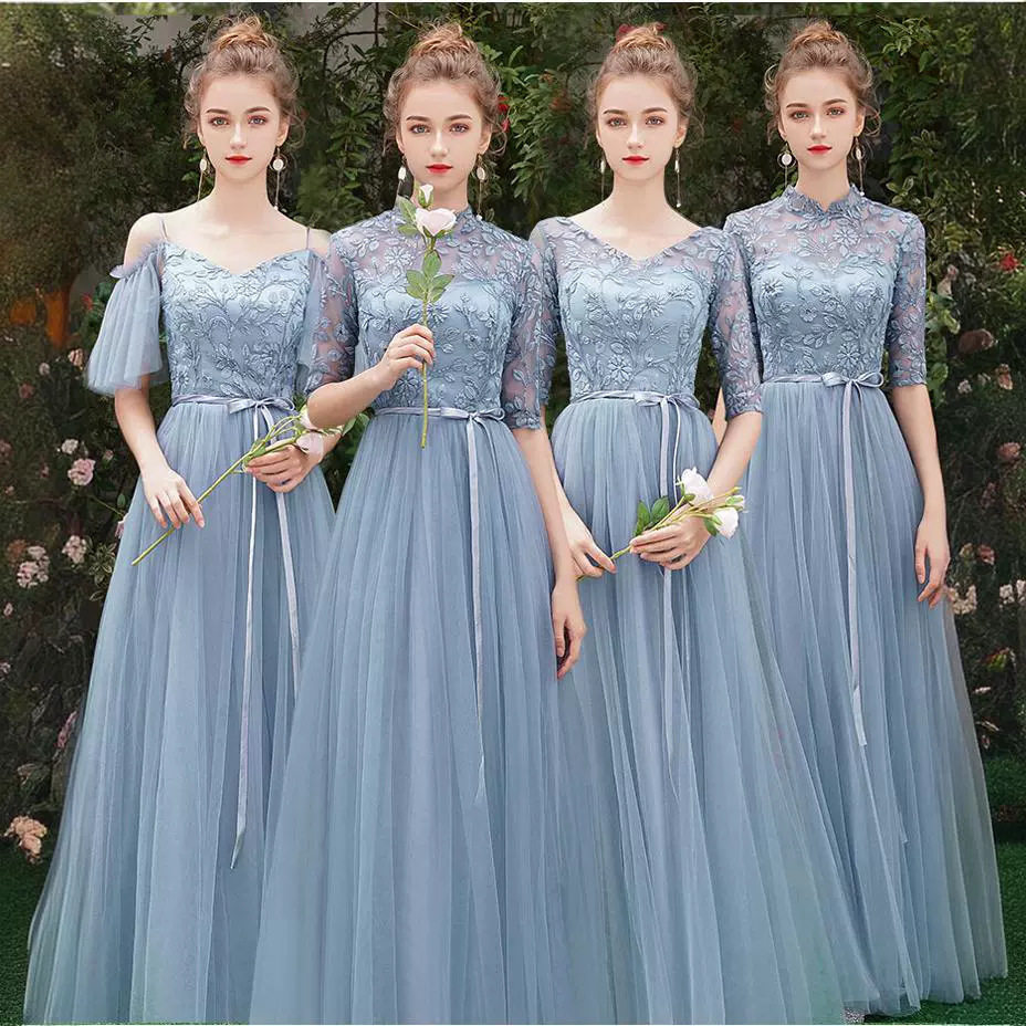 伴娘裙结婚长款2025新款春夏婚礼气质晚礼服灰蓝色姐妹团闺蜜礼服
