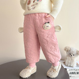 女童冬季棉裤2025新款洋气粉色裤子加绒加厚儿童一体绒束脚裤P65，童装裤子，祺妙童装