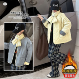 女童加厚外套2025冬季新款中大童双面穿棉服短款格子拼接上衣冬装，童装外套，祺儿童装