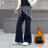 女童加绒喇叭裤2025年秋冬新款中大童复古修身牛仔微喇裤休闲长裤，童装裤子，祺儿童装