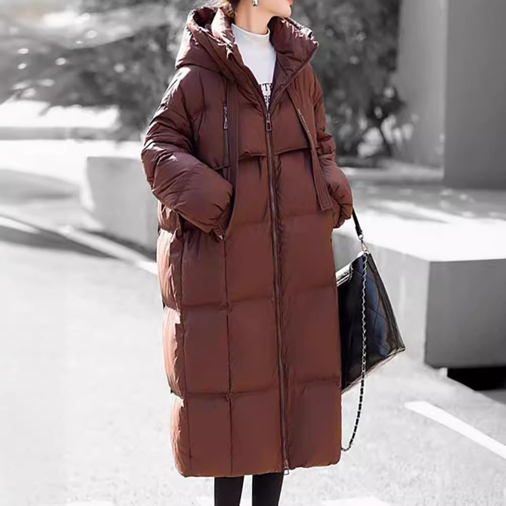 防寒羽绒服女中长款过膝2025年冬季新款时尚白鸭绒宽松面包服外套