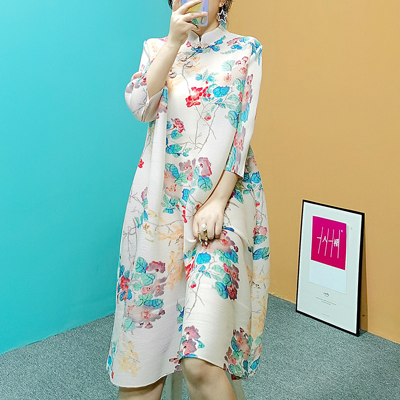 灵影褶皱L974三一宅满园春风旗袍春夏连衣裙新款女素雅A字裙