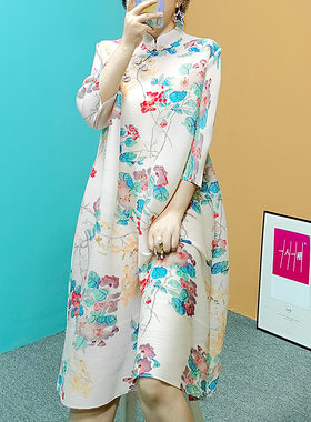 灵影褶皱L974三一宅满园春风旗袍春夏连衣裙新款女素雅A字裙