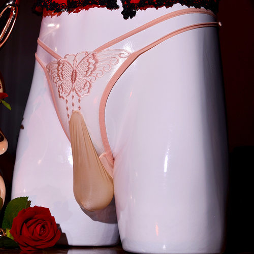 小红娘男士镂空内裤jj套裸感蕾丝低腰刺绣蝴蝶透明性感大码三角裤