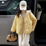 女童2025年冬季新款韩版卫帽航线假两件棉服女孩户外加绒保暖外套，童装棉衣，祺儿童装