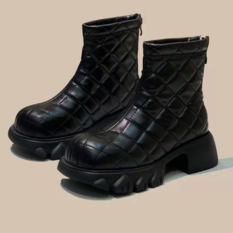 马丁靴女2024秋冬新款发泡厚底羽绒菱格瘦瘦烟筒棉小短靴外贸跨境
