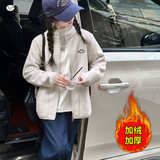 女童加绒加厚外套2025年秋冬新款中大童休闲拼接校服神器保暖上衣，童装外套，祺儿童装