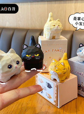 原创正版木雕风猫咪树脂公仔布偶三花橘猫英短车载摆件生日礼物女