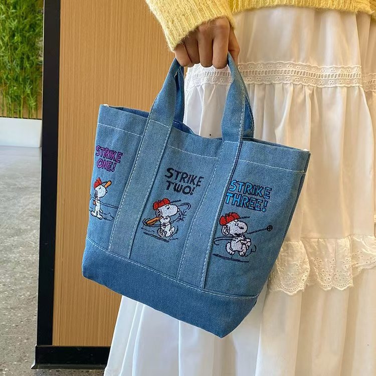 牛仔手提包包刺绣史努比妈咪帆布