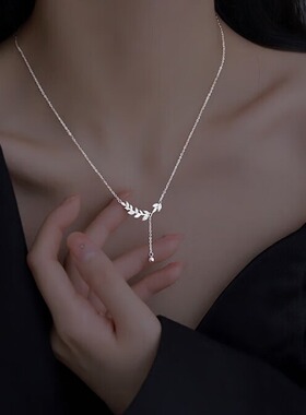 S999纯银小清新树叶麦穗流苏项链气质轻奢感手链网红银饰锁骨链潮