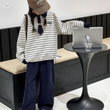 女童休闲套装2025秋季新款中大童条纹刺绣POLO衫阔腿裤两件套，童装休闲套装，祺儿童装