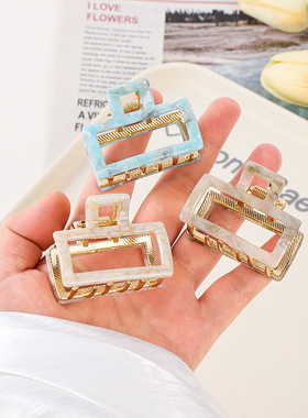 真醋酸抓夹发量少半扎方形级感鲨鱼夹碎花蓝色人鱼色小号发夹女