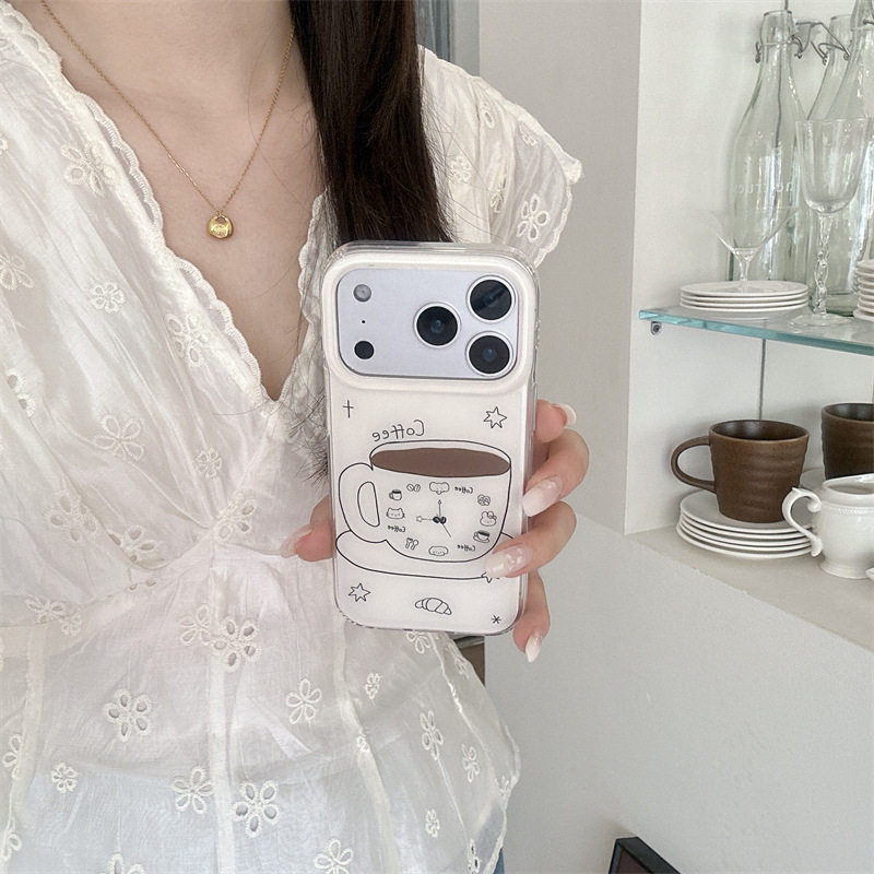 韩风线条咖啡小动物时钟iPhone17