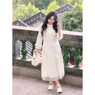 气质新中式改良日常绝美盘扣连衣裙冬加厚独特漂亮流苏大码旗袍潮