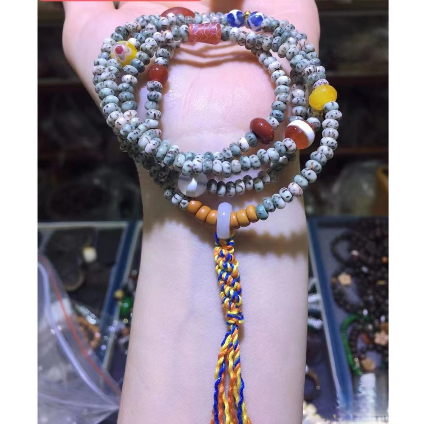 海南石玉料原籽阴皮星月菩提手串佛珠念珠手链女款玛瑙饰品