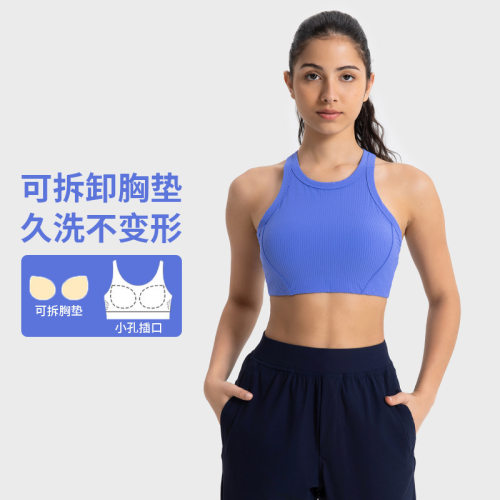 DAW057秋竖条螺纹2.0防震聚拢运动内衣工字美背带胸垫瑜伽文胸女
