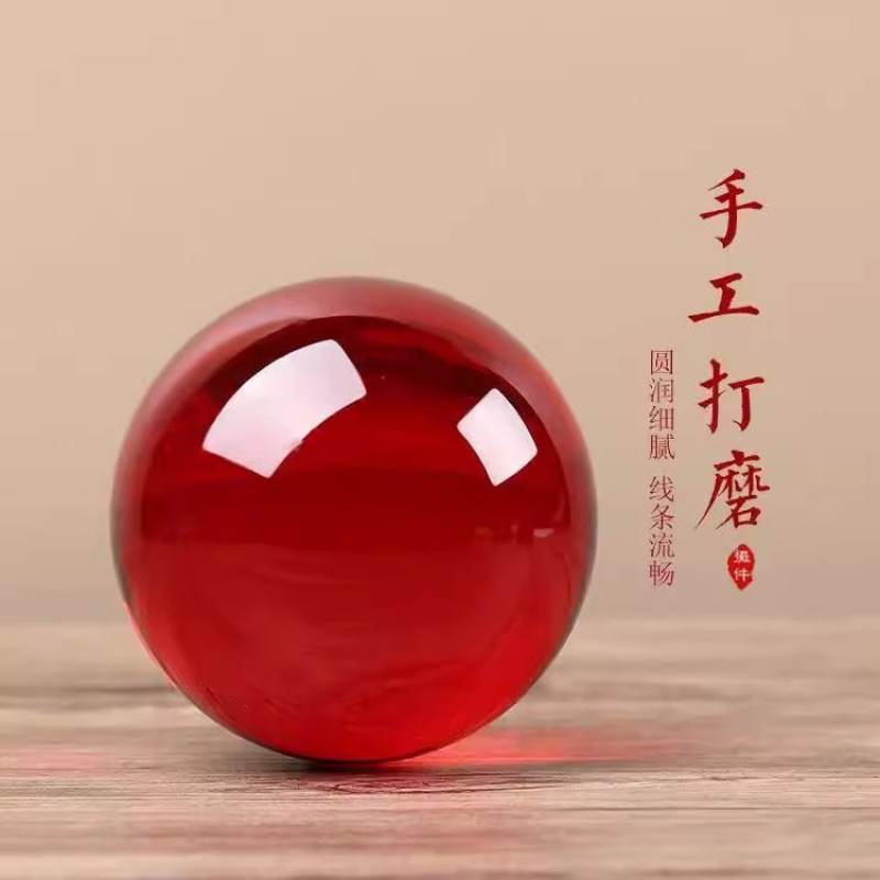 琉璃转运鸿运珠压缸聚小摆件红珠玻璃球人工水晶球铜缸配饰把玩