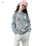 女童加厚毛衣2025年秋冬新款中大童月牙星星针织衫保暖打底衫休闲，童装毛衣，祺儿童装