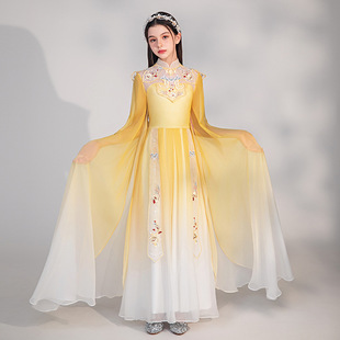 大合唱团古筝演出服女童飘袖 民乐学生艺考独唱中国风主持人晚礼服