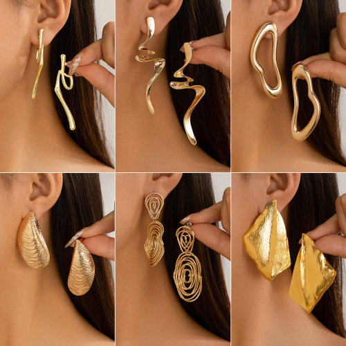 欧美跨境ins褶皱金属质感耳钉 夸张不规则earrings商务水滴耳饰品