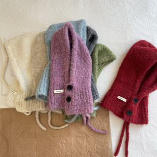 儿童氛围感护耳保暖围脖一体毛线帽子2025冬新款男女童法拉克拉帽