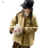 女童夹棉加厚外套2025秋冬新款中大童韩系撞色工装夹克衫冬装棉衣，童装棉衣，祺儿童装