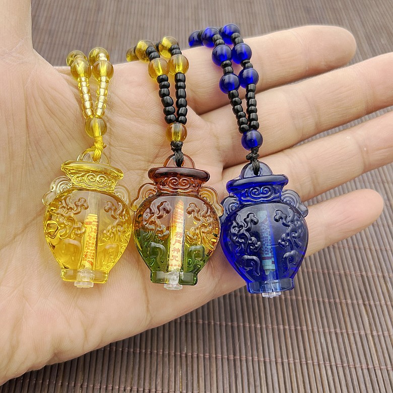 新款琉璃内置经文楞严咒吊坠礼品结缘品古法如意项链葫芦挂饰
