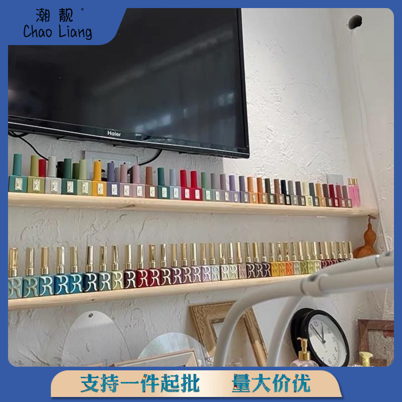 .美甲店置物架实木壁挂一字隔板墙面装饰储物搁板甲油胶收纳展示