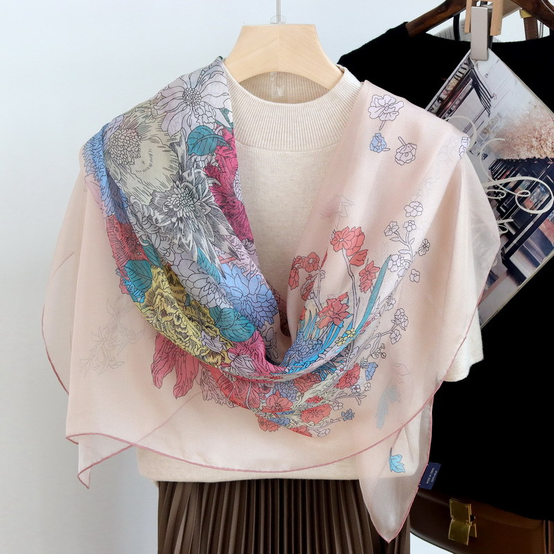 清扬花衣雪纺140大方巾真丝桑蚕丝围巾丝巾夏出游防晒女高档披肩